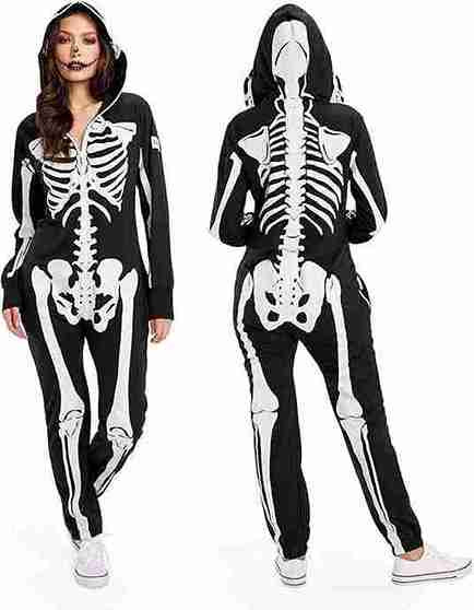 Tipsy Elves Women's Skeleton Costume - Comfy Halloween Onesie Jumpsuit with Zip-Up Mask